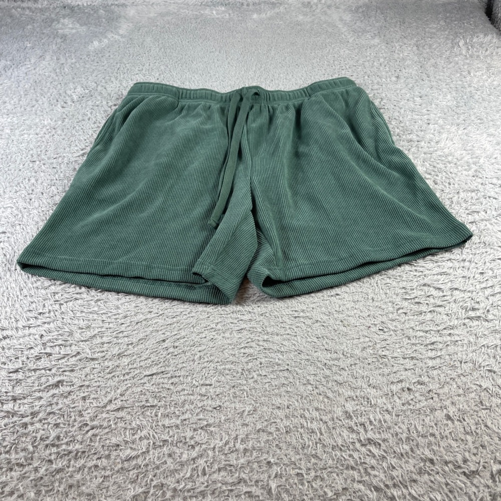 Negative Space Mens XL Green Ribbed Knit Lounge Shorts Drawstring Elastic Waist